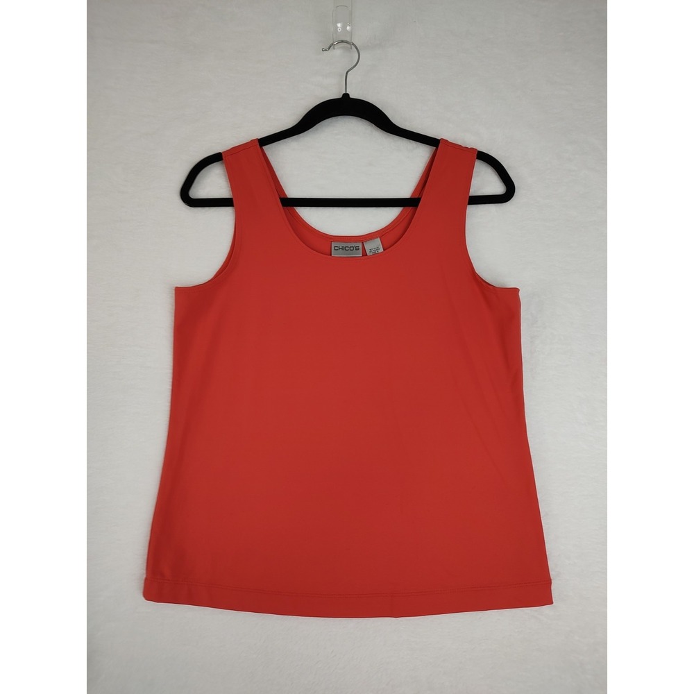 Chicos‎ Scoop Neck Tank Top Size 1 Medium Red Orange Sleeveless Nylon Spandex